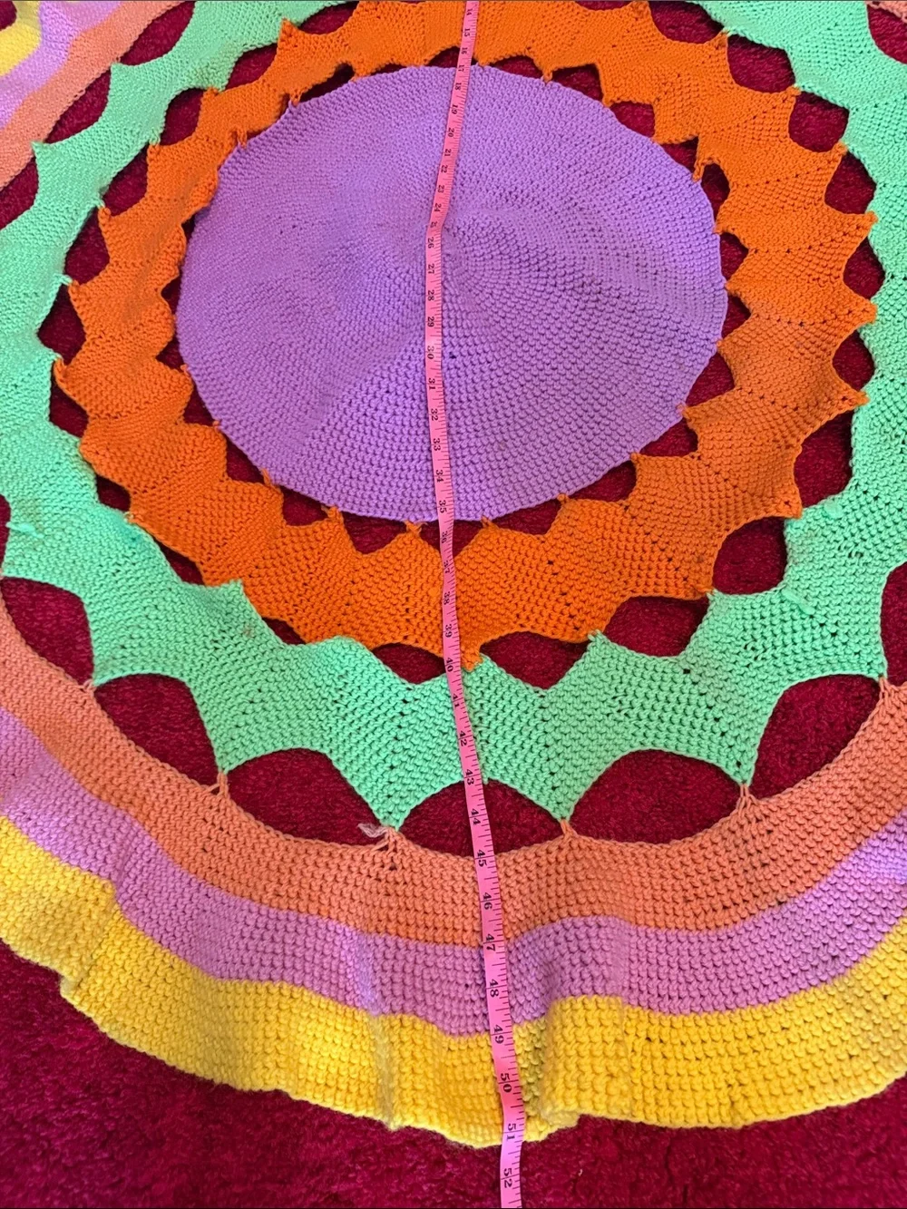 Fabulous VTG Handmade Multicolor Crochet Round Tablecloth OAK